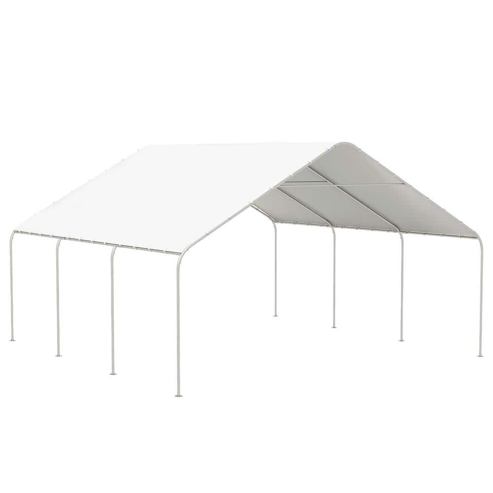 19 ft. x 19.5 ft. x 11 ft. White Roof Steel Carport