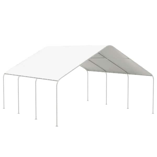 Outsunny 19 ft. x 19.5 ft. x 11 ft. White Roof Steel Carport