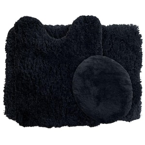 Black 19.5 in. x 24 in. Super Plush Non-Slip 3-Piece Bath Rug Set