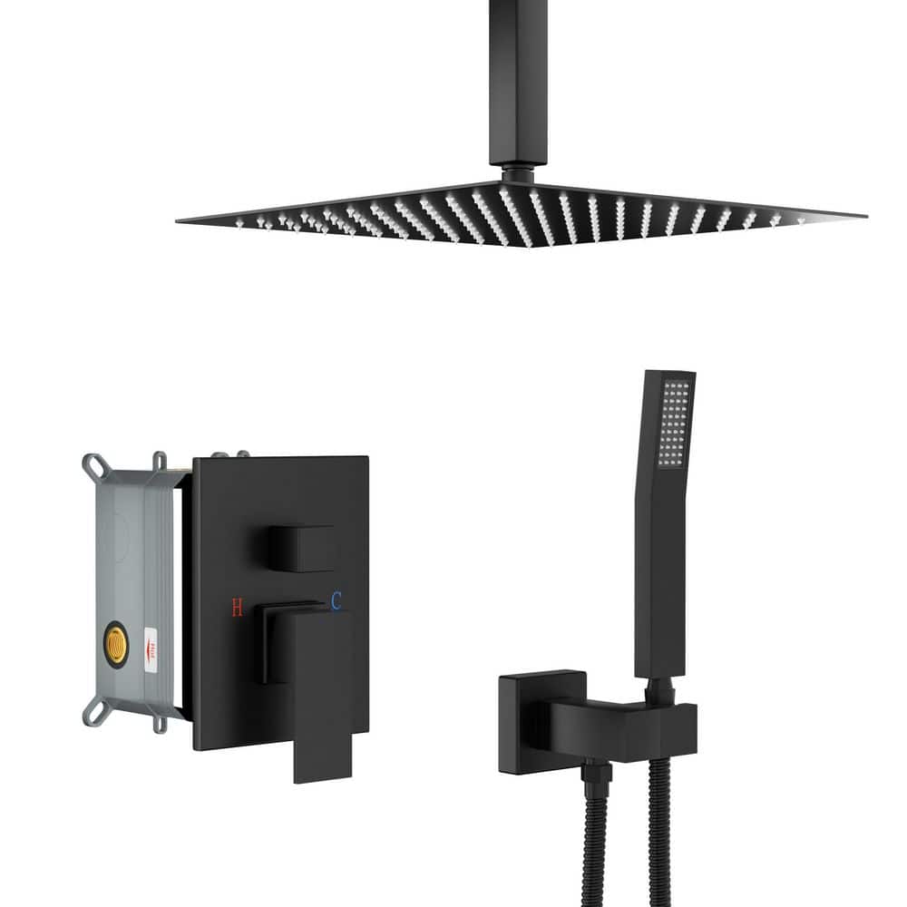 1-Spray Pattern 10 in. Ceiling Mount Square Shower and Handheld Shower Dual Shower Head in Matte Black price history on PriceWatchPro