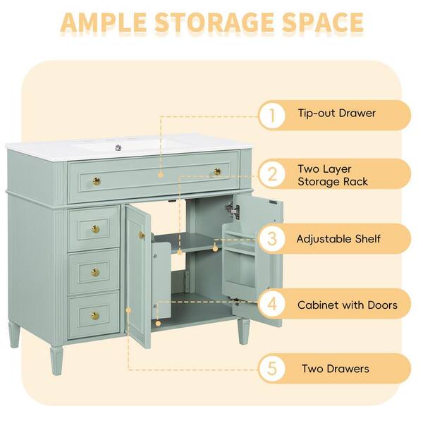 Ziyudura 36 in. Single Sink Freestanding Green Bath Vanity with