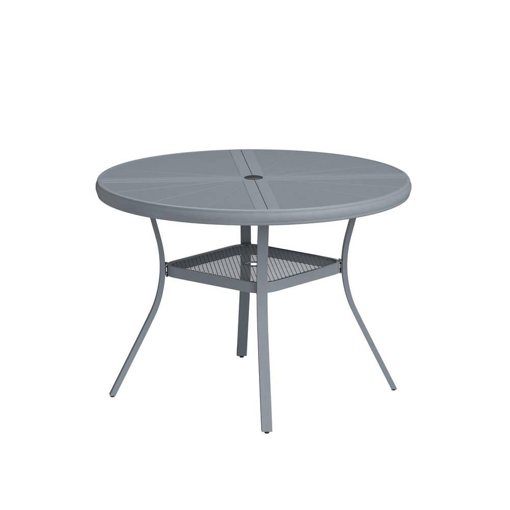 40.6 in. Gray Round Aluminum Outdoor Dining Table for 4, All Weather Patio Table with Umbrella Hole for Garden price history on PriceWatchPro