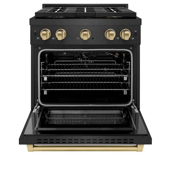 Autograph 30 in. 4.2 cu. ft. Paramount Gas Range with 4 Burner DuoPro Cooktop in Black Satin and Champagne Accents