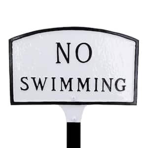 5.5 in. x 9 in. Small Arch No Swimming Statement Plaque Sign with Lawn Stake - White/Black