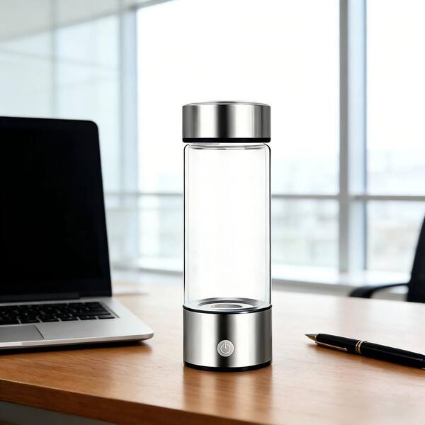 15 oz. Sport Hydrogen Water Bottle, Quick Infusion Leak-Proof Rechargeable USB, Borosilicate Glass Bottle in Silver