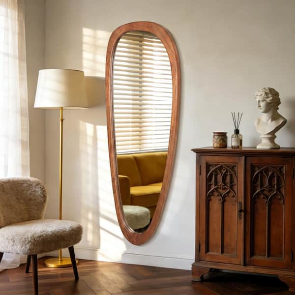 22 in. W x 60 in. H Irregular Natural Wood-Frame Wall Mirror, Distinctive Asymmetric Design