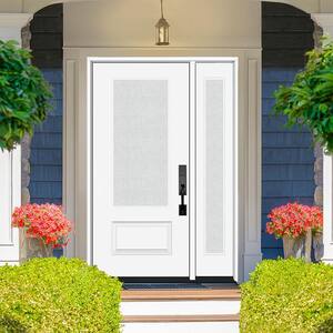 Legacy 51 in. x 80 in. 3/4-Lite Rain Glass RHOS White Primed Fiberglass Prehung Front Door with 12 in. SL