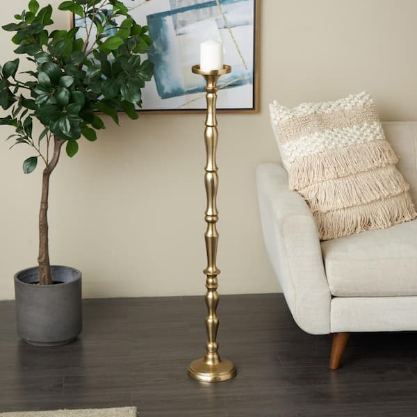 Litton Lane Brass Gold Aluminum Metal Floor Candle Holder 17976