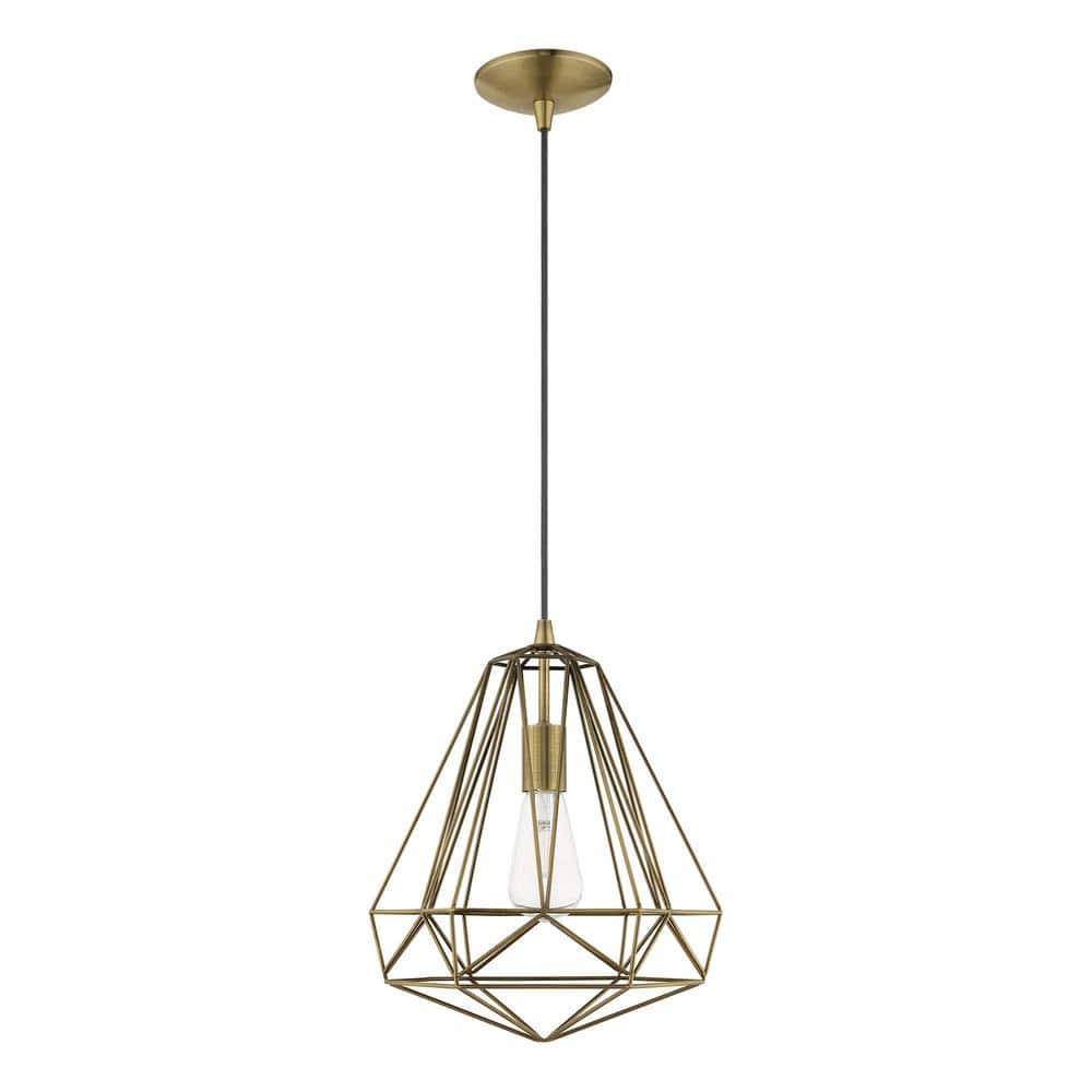Antique Brass Geometric Mini Pendant Light with LED