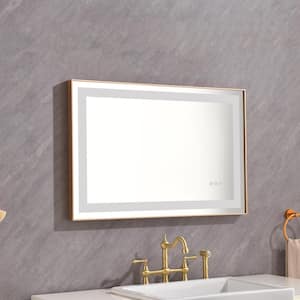 36 in. W x 24 in. H Rectangular Frameless Wall Mounted LED Light Bathroom Vanity Mirror with Anti-Fog and Dimmable, Gold