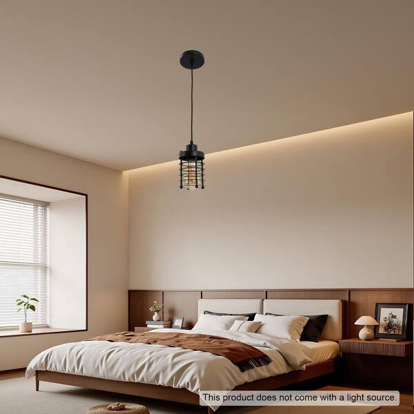 OUKANING 1-Light Black Industrial Vintage Simple Metal Cage Mini