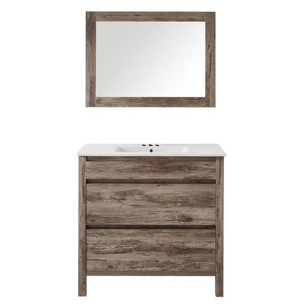 Mediterraneo Napoles 36 in. W x 18 in. D x 18 in. H Vanity in Wood Finish PVC with Top and Basin in White and Mirror