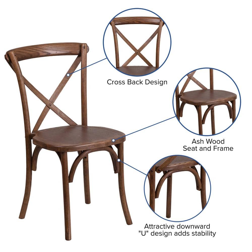 Infographic highlighting the design features of the wooden chair.