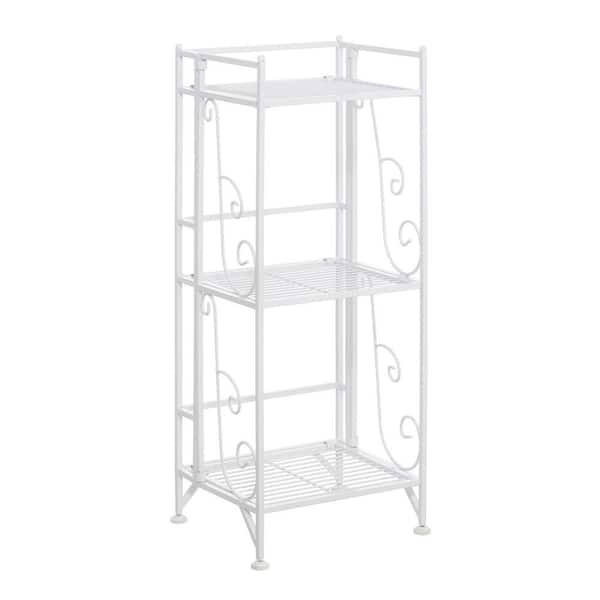 Convenience Concepts Xtra Storage 13 in. W x 57.5 in. H x 11.25 in. D White 3-Tier Folding Metal Shelf with Scroll Design