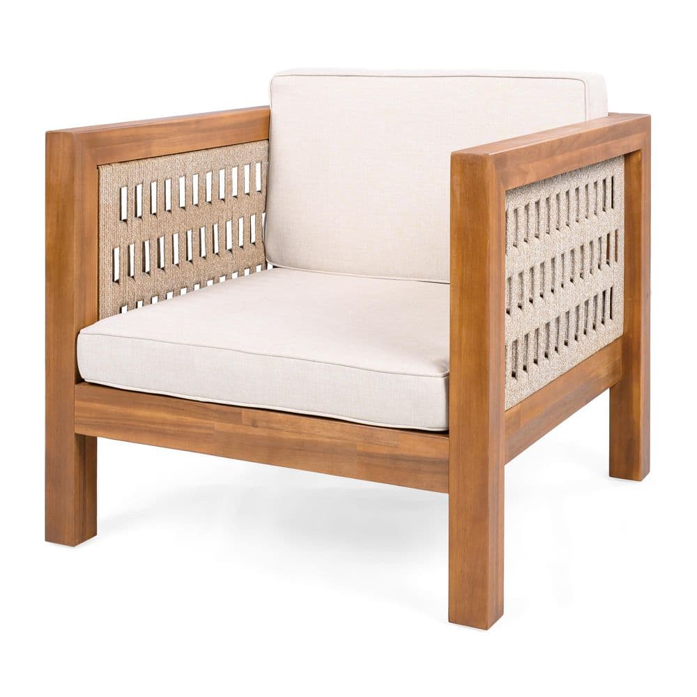 Teak Acacia Wood Outdoor Dining Chair, Club Chair with Beige Rope Arm and Beige Cushions, 400 lbs. Capacity price history on PriceWatchPro