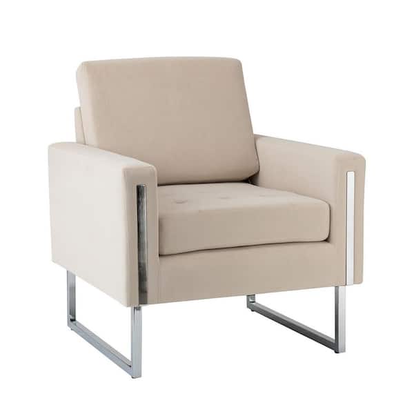 JAYDEN CREATION Dardanus 32 in. Modern Tan Velvet Barrel Chair with Embedded Metal Armrests