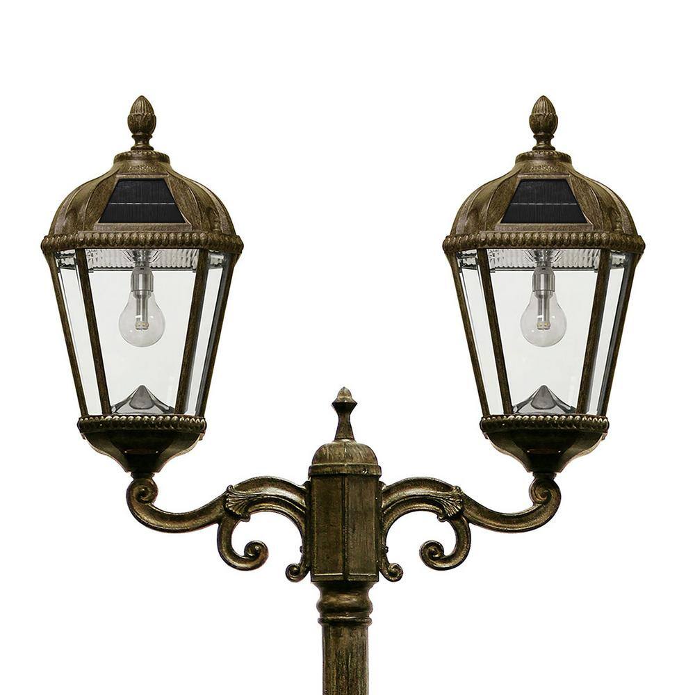 Weathered Bronze Double Head Solar Lamp Post with Beveled Glass