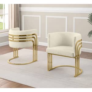 Cora Cream Teddy Fabric Side Chair Set of 2 With Gold Chrome Base