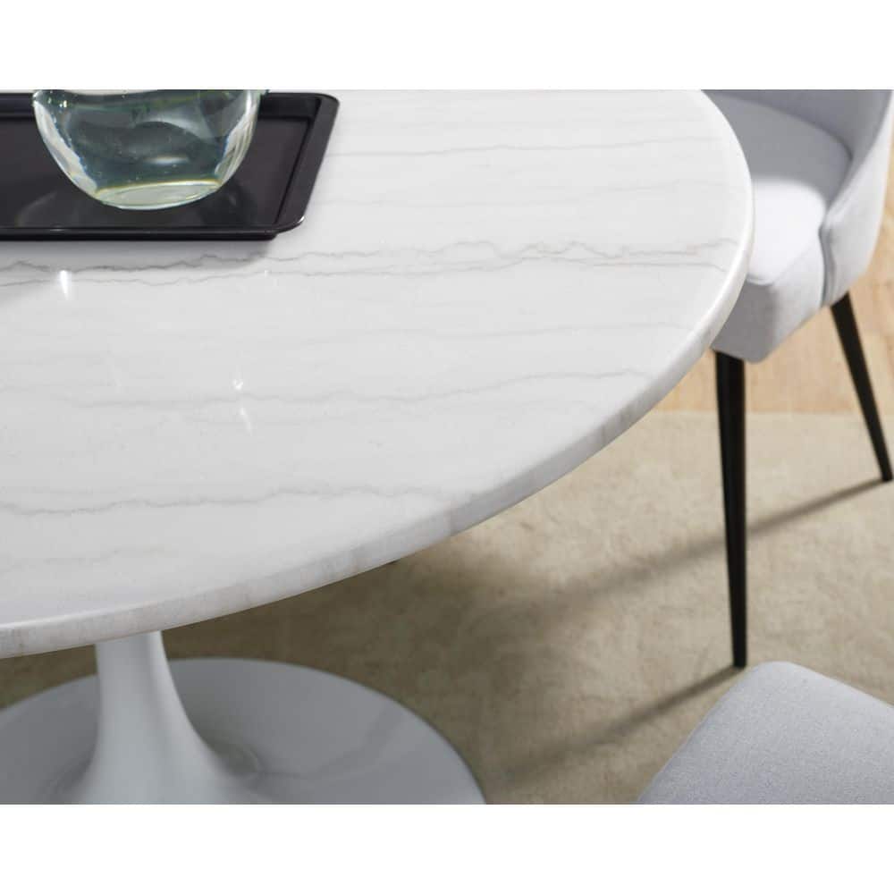 White Marquina Marble Round Dining Table with Metal Base