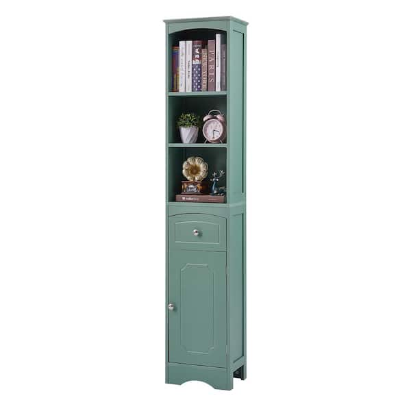 Virubi Tall 13.4 in. W x 9.1 in. D x 66.9 in. H Green Linen Cabinet, Freestanding Storage Cabinet with Drawer, Adjustable Shelf