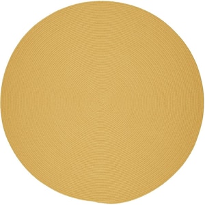 Texturized Solid Daffodil Poly 4 ft. x 4 ft. Round Braided Area Rug