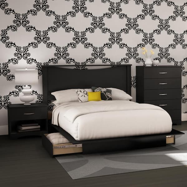 South Shore Step One 4-Piece Pure Black Full Bedroom Set