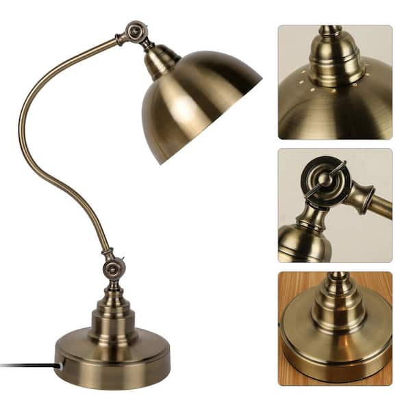 ritme cent opslag LamQee 21 .6 in. Antique Brass Outdoor Table Lamp with Rotary Shade  Adjustable Height 06FTL0138AGD - The Home Depot