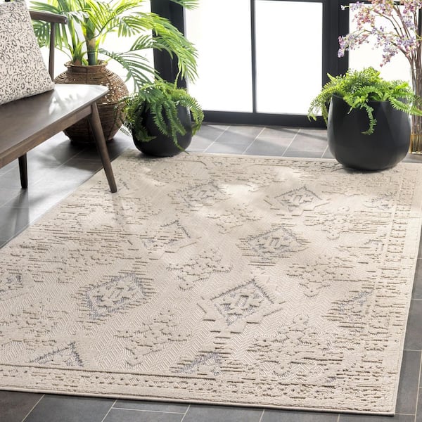 Milos Ivory/Gray 9 ft. x 12 ft. Geometric Diamond Indoor/Outdoor Area Rug