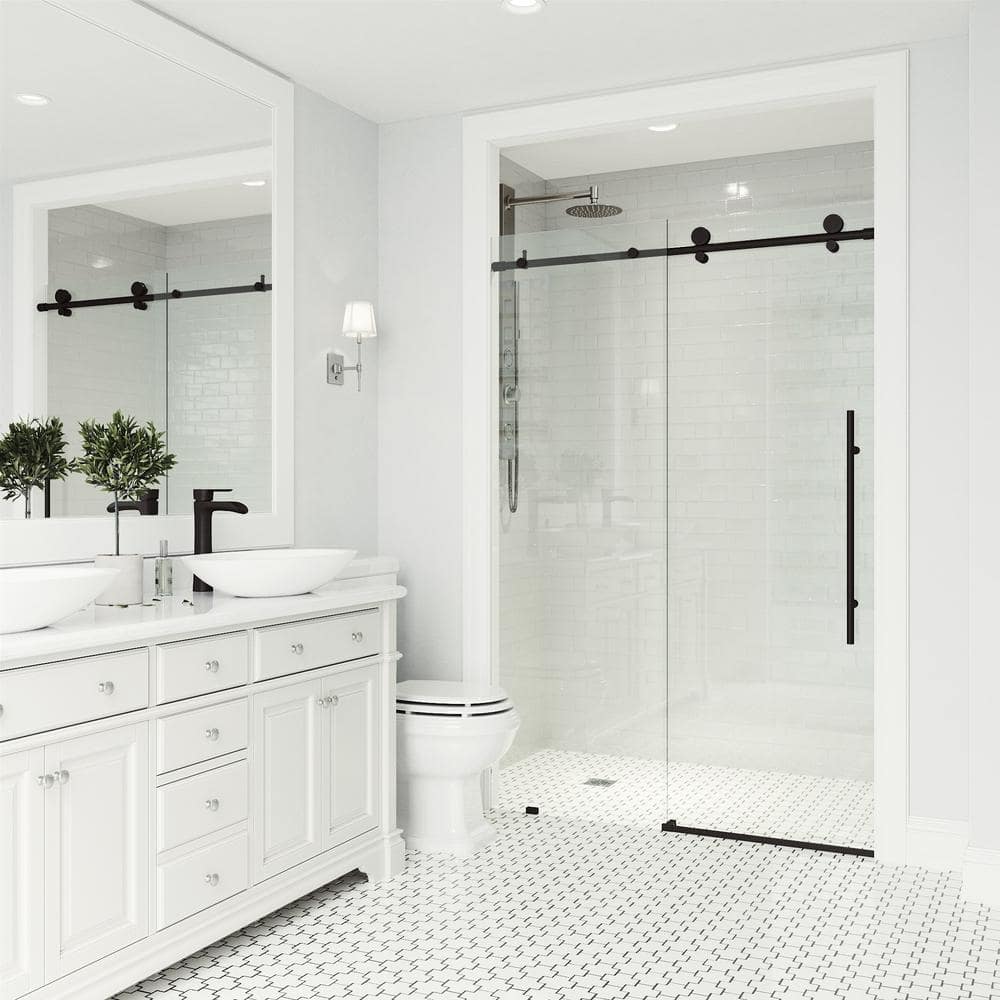 Elan E-Class Matte Black Frameless Sliding Shower Door 52-56" W x 76" H