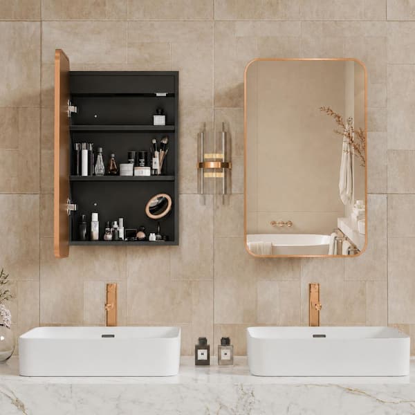 24 in. W x 32 in. H Recessed Rectangular Metal Framed Bathroom Medicine Cabinets with Mirror in Oil Rubbed Bronze
