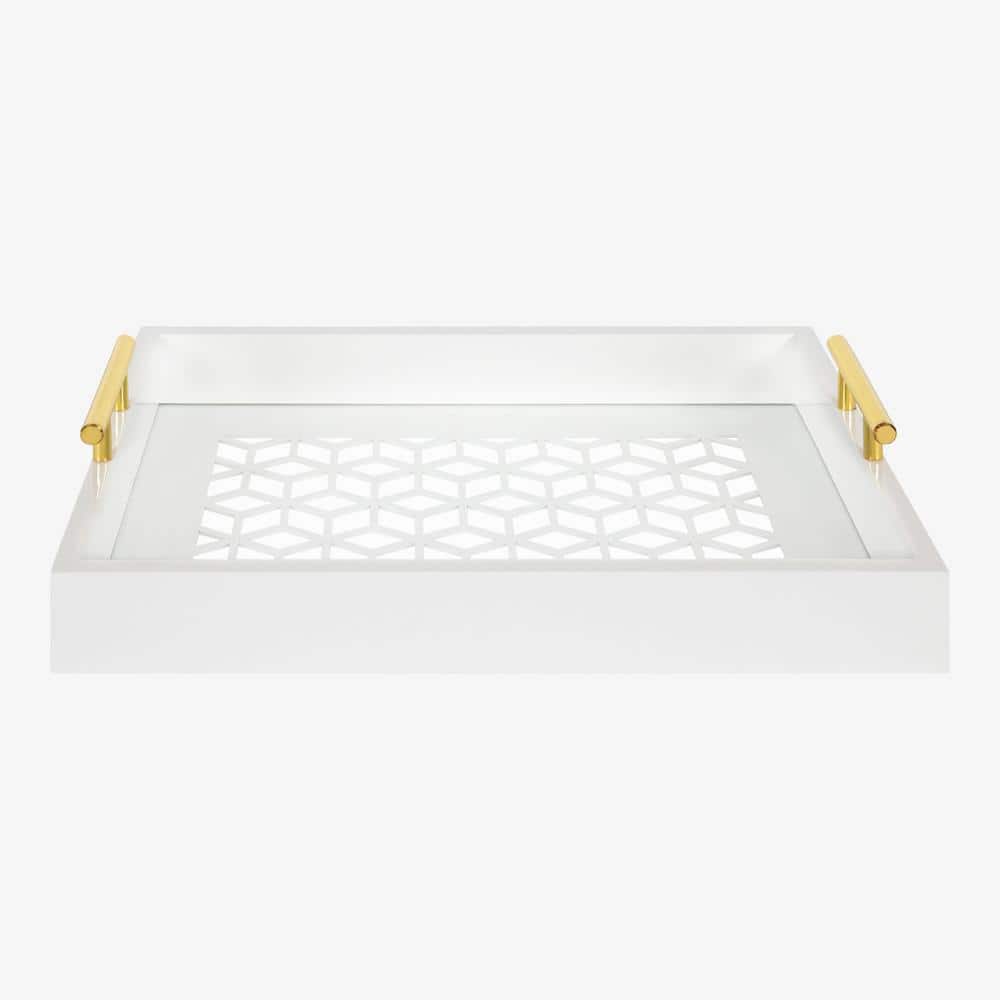 White and Gold Geometric Glass Decorative Tray