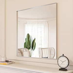 36 in. W x 36 in. H Silver Aluminum Rectangle Framed Tempered Glass Wall-Mounted Decorative Mirror