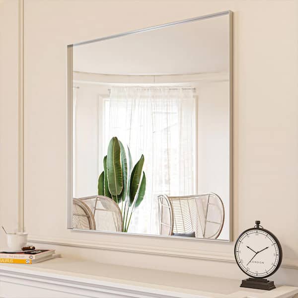 ORGANNICE 36 in. W x 36 in. H Silver Aluminum Rectangle Framed Tempered Glass Wall-Mounted Decorative Mirror