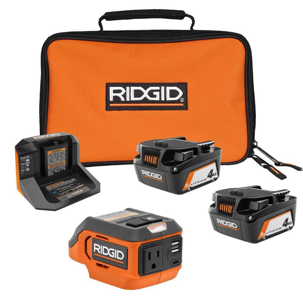 RIDGID 18V (2) 4.0 Ah Batteries and Charger Kit with 18V 175-Watt Power  Inverter AC93044SBN-AC86097 - The Home Depot
