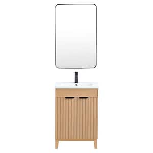 Palos 24 in.W x 18.1 in.D x 34.8 in.H Single Sink Bath Vanity in Fir Brown with White Ceramic Basin Top and Mirror