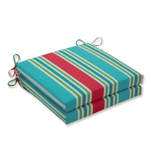 Pillow Perfect Striped 20 x 20 Outdoor Dining Chair Cushion in Green/Pink/Off-White (Set of 2)