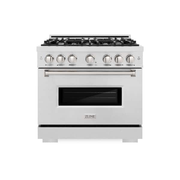 ZLINE Kitchen and Bath 36 in. Classic Dual Fuel Range with 6 Burner Gas Cooktop and Electric Convection Oven in Satin Stainless Steel