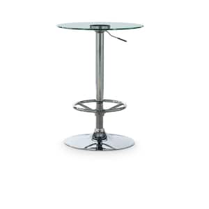 Gonzalez 3-Piece Round Glass Top Adjustable Chrome Base with Adjustable Teal Faux Leather Barstools Bar Table Set