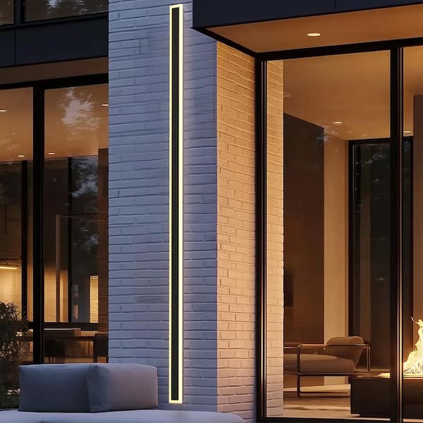 Briignite 80 in. Black Modern 1-Light Integrated LED Outdoor Wall Light for Garden, Waterproof Porch Lantern Sconce