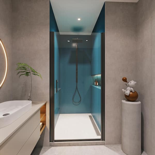 Staykiwi 24 to 25.37 in. W x 72 in. H Semi Frameless Pivot Shower Door in Chrome Finish with Clear Tempered Glass