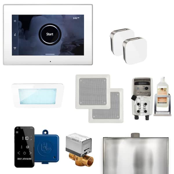 Mr.Steam XDream Max Steam Generator Control Kit with iSteamX Control and Aroma Glass SteamHead in White Brushed Nickel