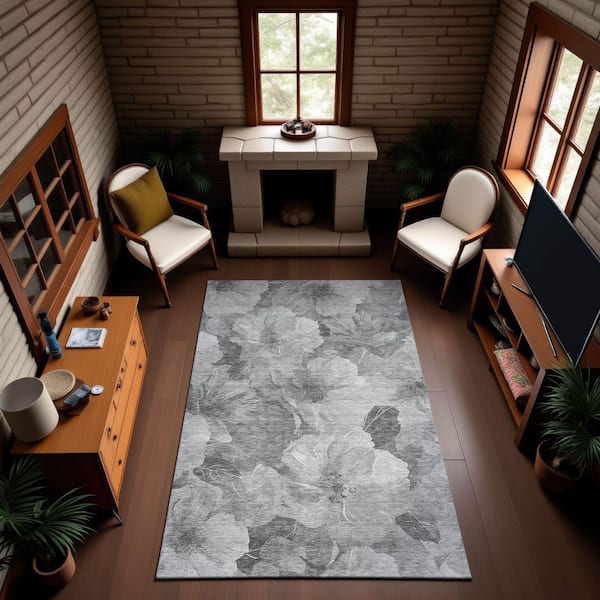 Mayfield Premium Machine Washable Abstract AMF1542 Gray 3 ft. x 4 ft. Area Rug