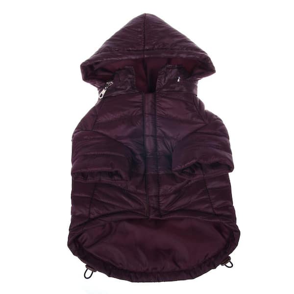 PET LIFE Large Dark Cocoa Lightweight Adjustable Sporty Avalanche Dog Coat with Removable Pop Out Collared Hood