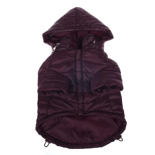 PET LIFE Small Dark Cocoa Lightweight Adjustable Sporty Avalanche Dog Coat with Removable Pop Out Collared Hood