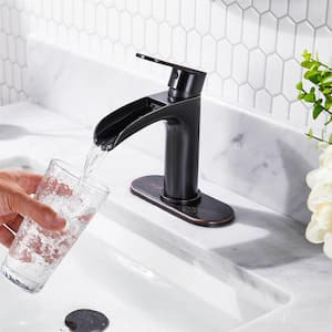 Waterfall Single Handle Bathroom Faucet with Metal Pop-Up Drain, Bathroom Sink Faucet Oil-rubbed Bronze in Bathroom