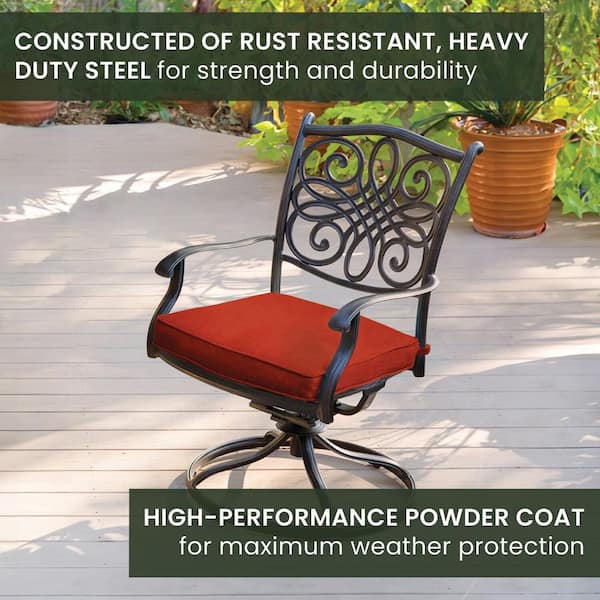 Traditions 11-Piece Aluminum Outdoor Dining Set with 10 Swivel Rockers and Red Cushions