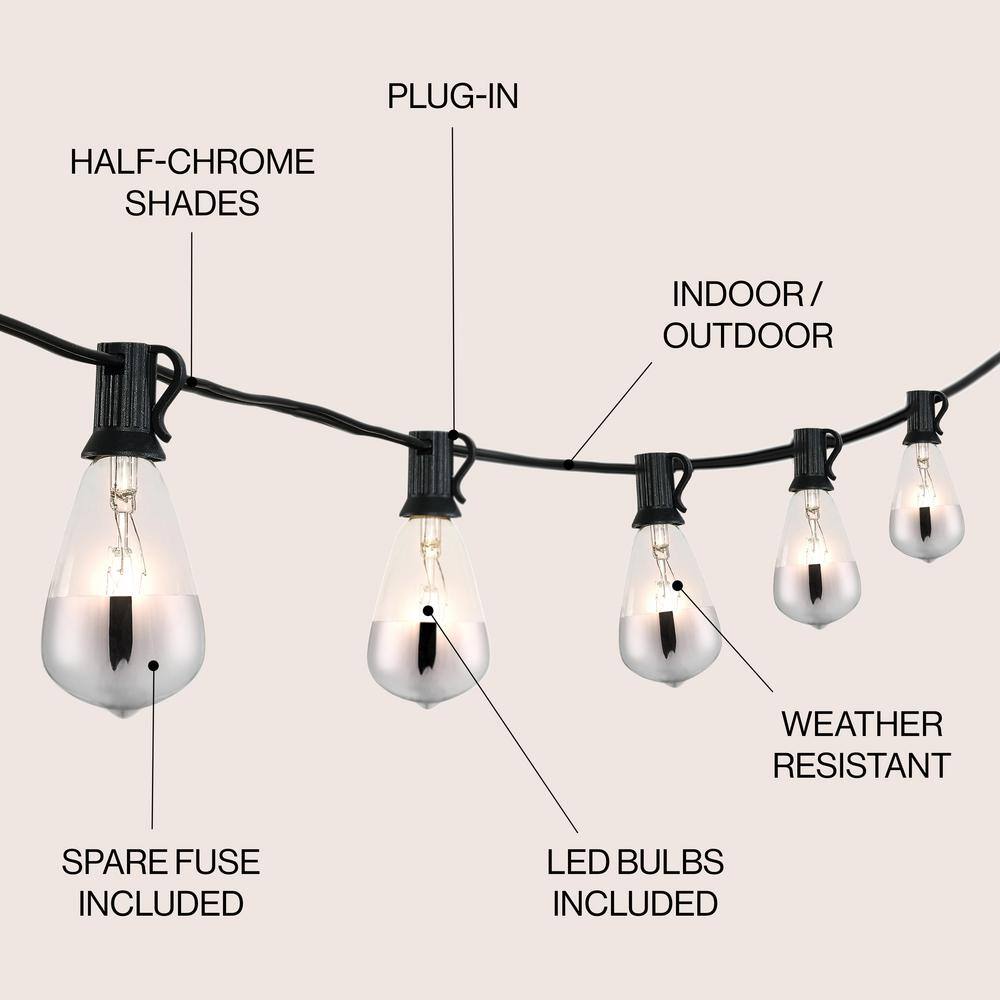 10 ft Black and Chrome Outdoor String Lights with Warm White LED Bulbs