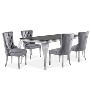 Billinghurst 5-Piece Rectangle Glass Top Black and Gray Dining Table Set
