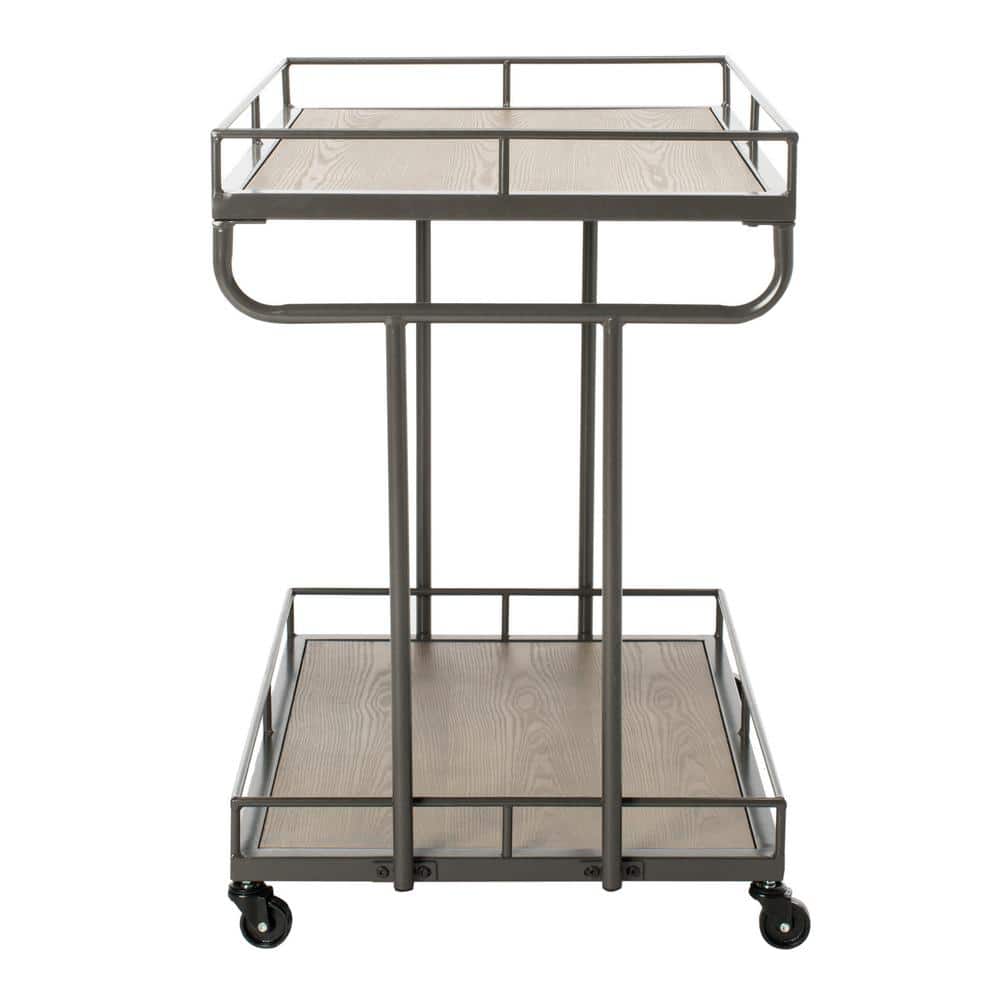 Transitional Silver Rectangular Bar Cart with Tiered Shelves