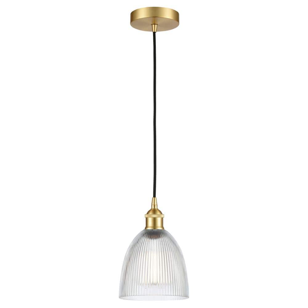 Castile 60-Watt 1-Light Satin Gold Standard Mini Pendant Light with Clear Glass Shade, No Bulbs Included price history on PriceWatchPro